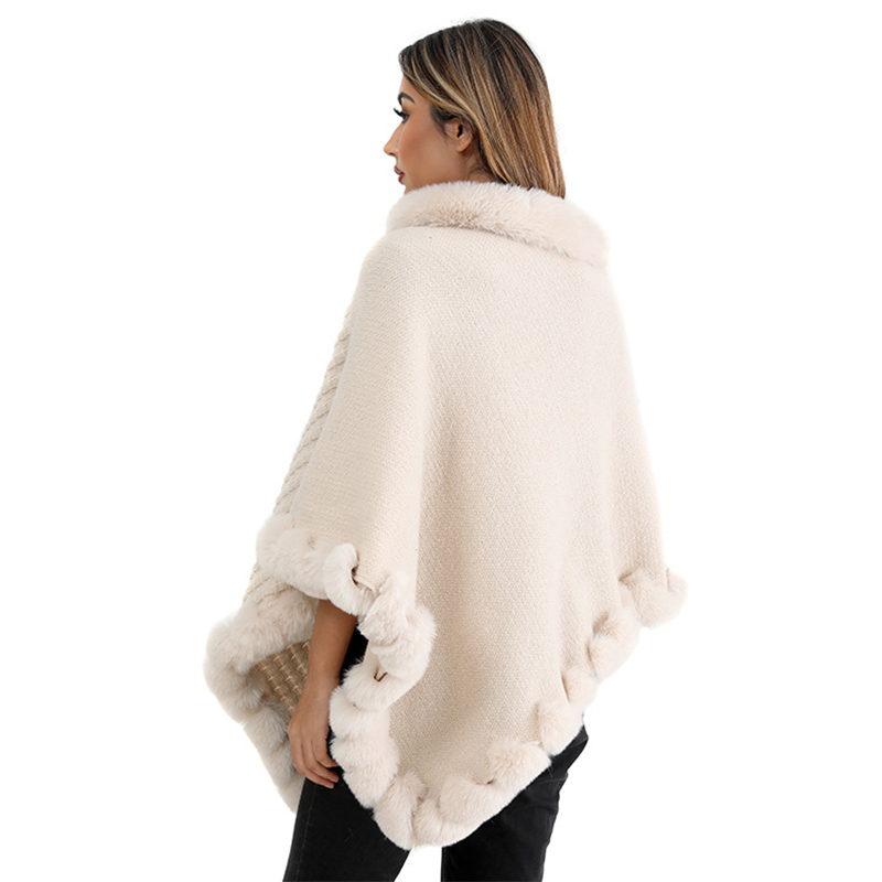 Châle chic ultra-chaud en tricot avec bordure en fausse fourrure pour femme