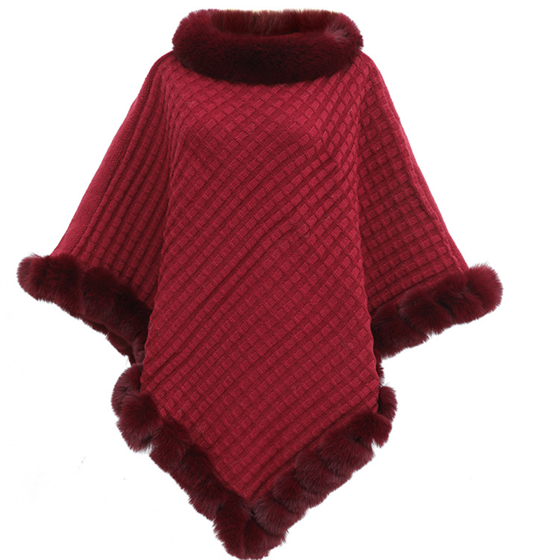 Châle chic ultra-chaud en tricot avec bordure en fausse fourrure pour femme
