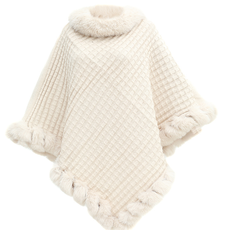 Châle chic ultra-chaud en tricot avec bordure en fausse fourrure pour femme
