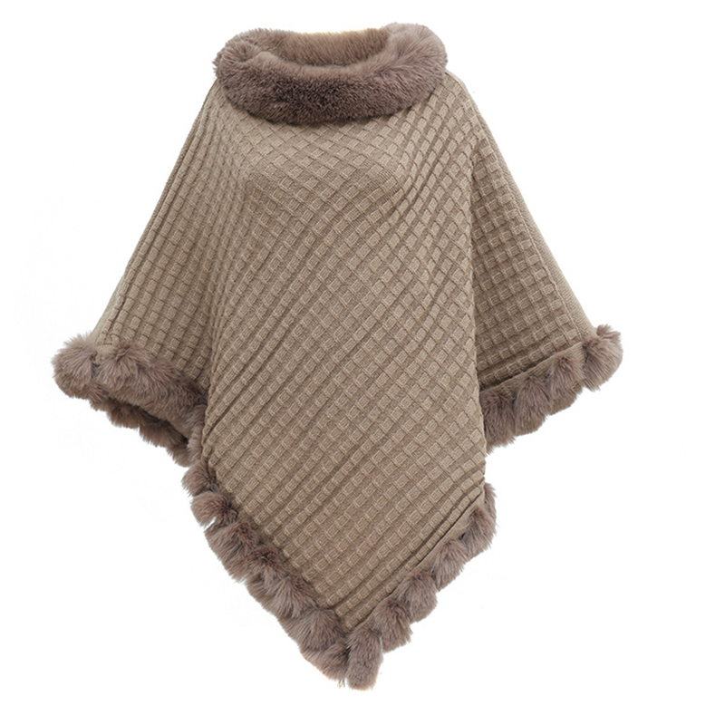 Châle chic ultra-chaud en tricot avec bordure en fausse fourrure pour femme