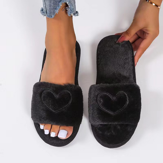 Chaussons d'intérieur en peluche avec motif cœur