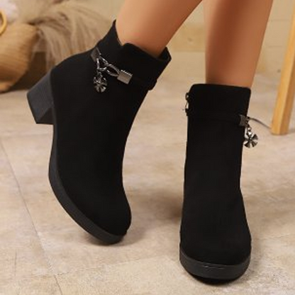 Bottines à talons épais en simili daim pour femmes