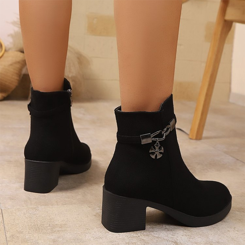 Bottines à talons épais en simili daim pour femmes