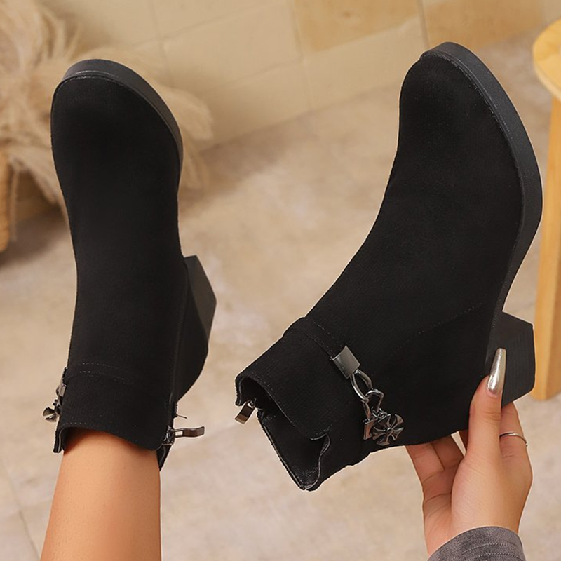 Bottines à talons épais en simili daim pour femmes