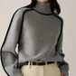 Pull à col roulé contrasté en maille côtelée pour femme