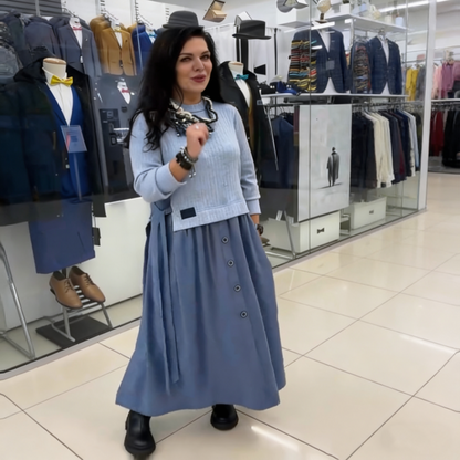 Robe longue A-line à manches longues et patchwork pour femme