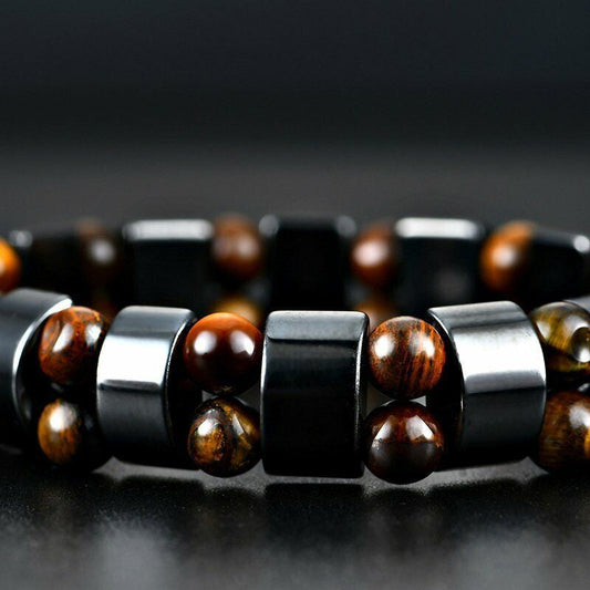 Bracelet élastique pour homme avec perles œil-de-tigre