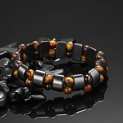 Bracelet élastique pour homme avec perles œil-de-tigre