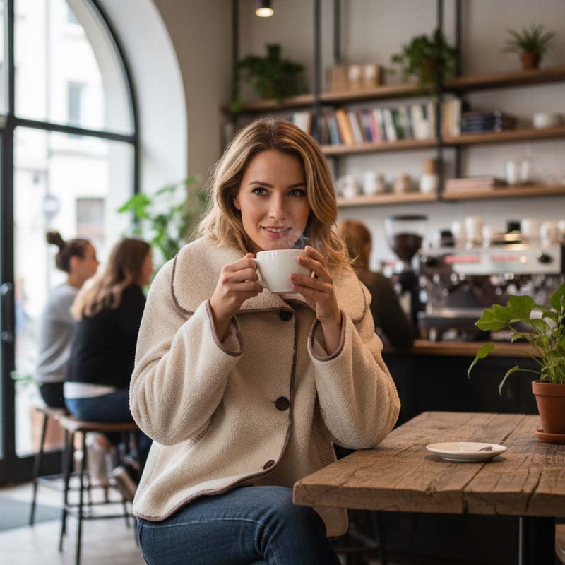 Veste à revers texturée et boutons pour femme
