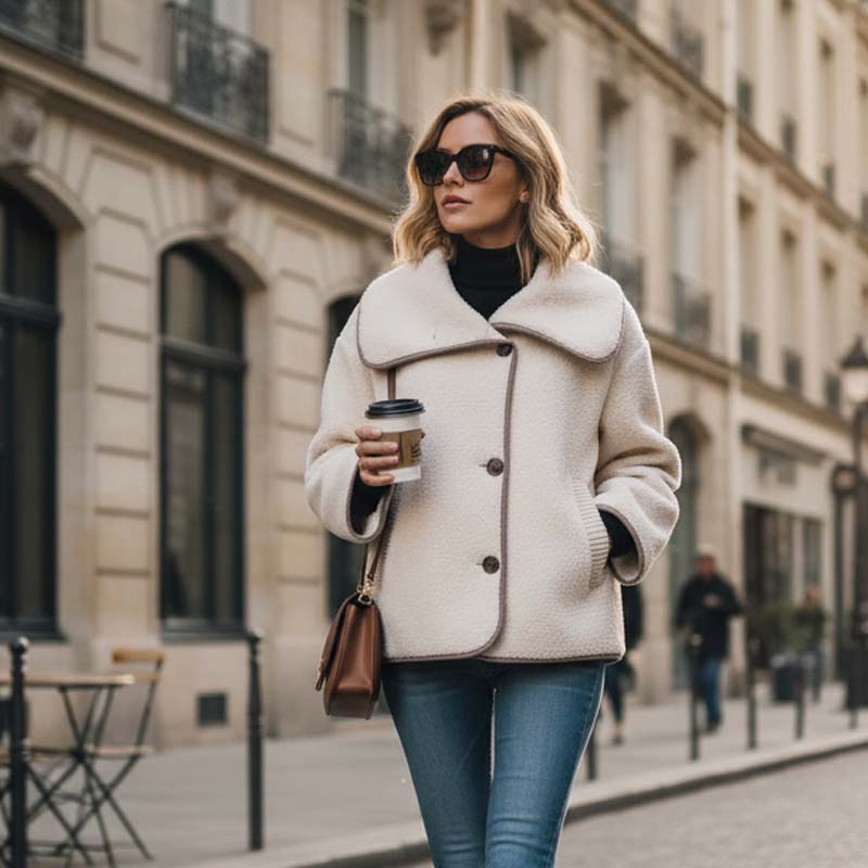 Veste à revers texturée et boutons pour femme