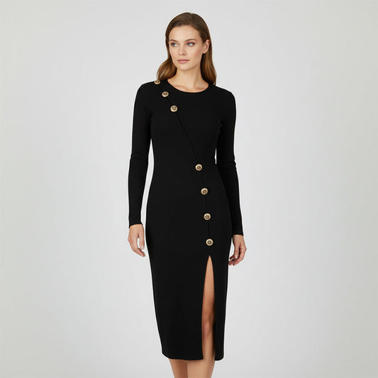 Robe midi élégante et ajustée avec fente latérale