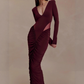 Robe longue moulante sexy à encolure en V et découpes froncées