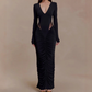 Robe longue moulante sexy à encolure en V et découpes froncées