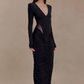 Robe longue moulante sexy à encolure en V et découpes froncées