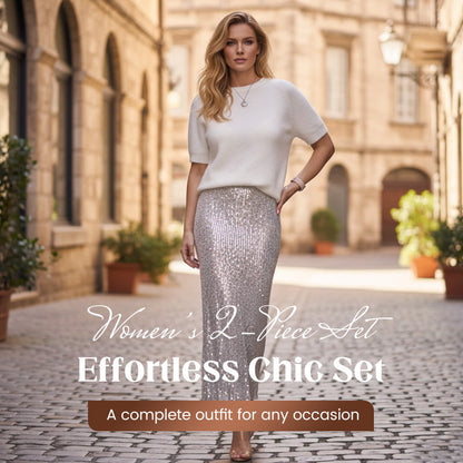📢📢57% de réduction !! ⏰ ✨ Offre spéciale Nouvel An 2026 — Ensemble deux pièces pour femmes : haut tricoté & jupe à paillettes 💕👗