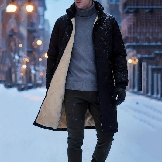 Manteau d'hiver pour homme, longueur moyenne, avec doublure en peluche
