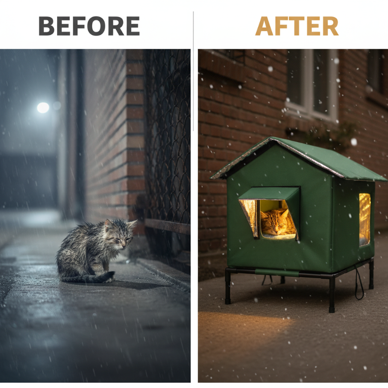 🐱 PROMO LIMITÉE 50% DE RÉDUCTION ! ✨ Maison pour Chat d‘Extérieur surélevée – Imperméable, Isolante, Stable et Pliable 🌧️
