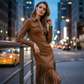 Robe midi rétro à fermeture éclair pour femme, avec pompon
