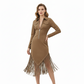 Robe midi rétro à fermeture éclair pour femme, avec pompon