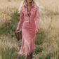 Robe midi rétro à fermeture éclair pour femme, avec pompon