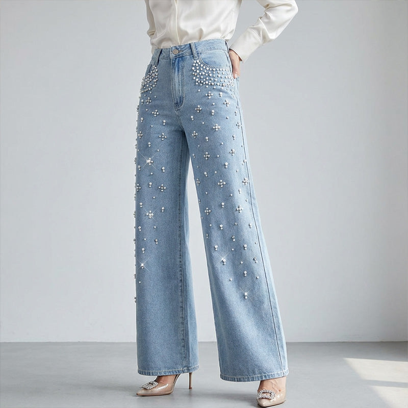 Pantalon en denim élégant et orné pour femmes