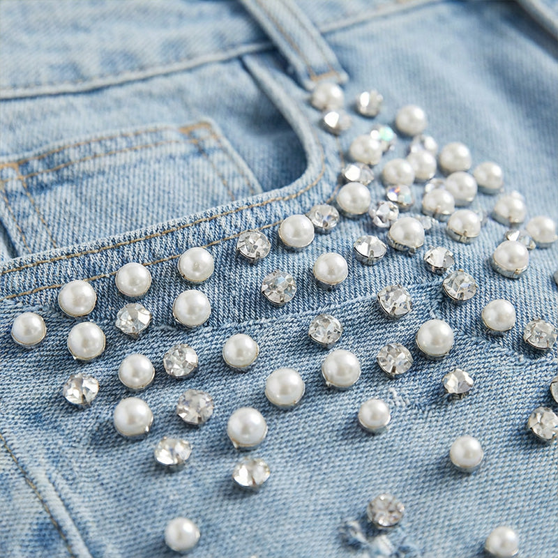 Pantalon en denim élégant et orné pour femmes
