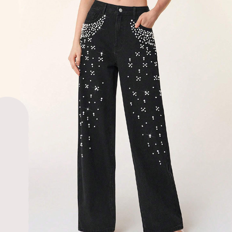Pantalon en denim élégant et orné pour femmes