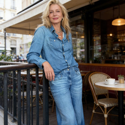 👖 50% DE RÉDUCTION! 🌙 Pyjama Femme Fausse Toile de Jean – 2 Pièces Doux & Confortable, Pour Dormir ou Style Décontracté 🏠