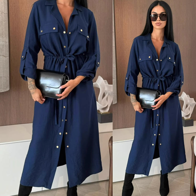 Robe chemise boutonnée avec cordon à la taille