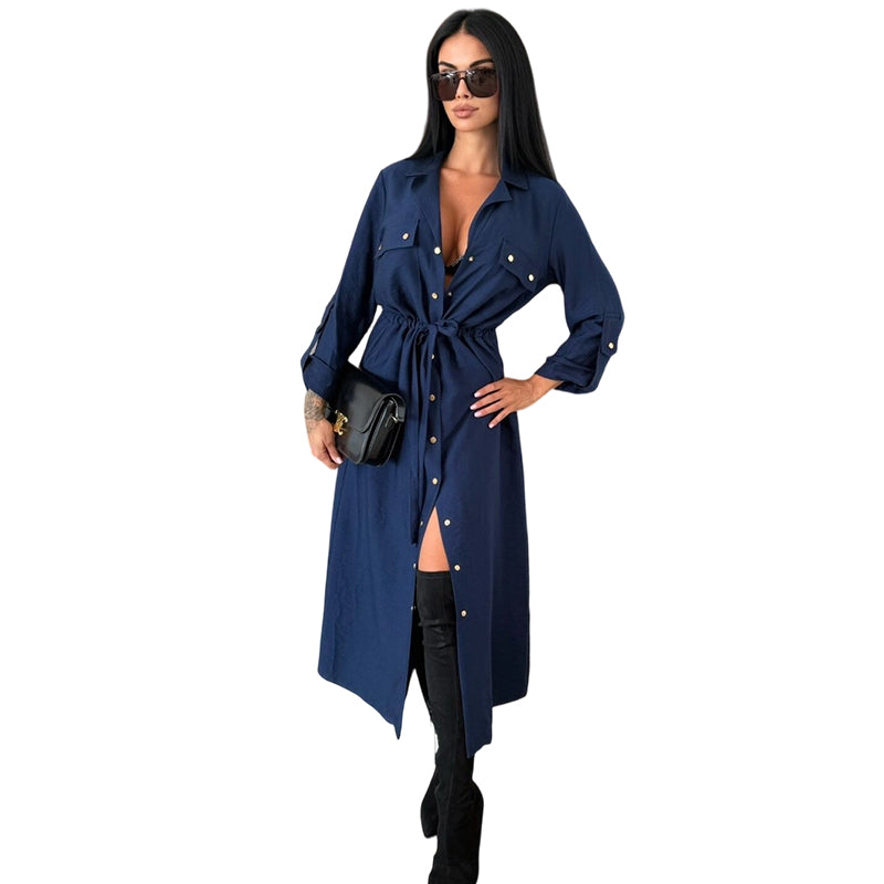 Robe chemise boutonnée avec cordon à la taille