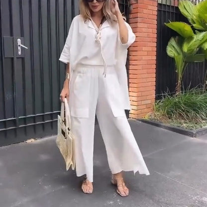 Ensemble décontracté pour femme composé d'une chemise oversize et d'un pantalon à jambes larges