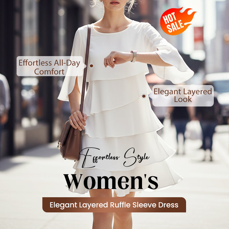 📢📢64 % DE RÉDUCTION !! ⏰ Robe à Superpositions & Manches Volantées | Élégance Décontractée au Féminin 🌸