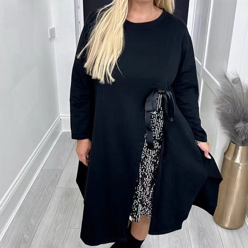Robe à manches longues pour femme avec empiècement à paillettes