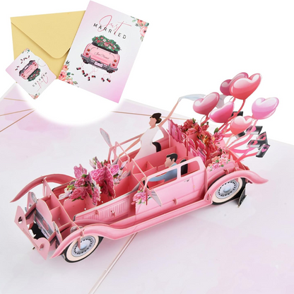 Carte de vœux de mariage 3D pop-up en forme de voiture