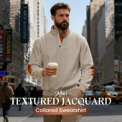 ✨👔 50% de réduction ! Sweat-shirt Homme à Col Jacquard Texturé – Coupe ample, coudières vintage & finitions premium