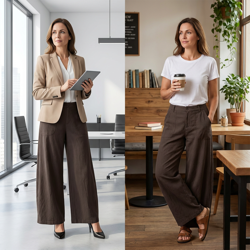 Pantalon décontracté taille haute à jambes larges pour femme