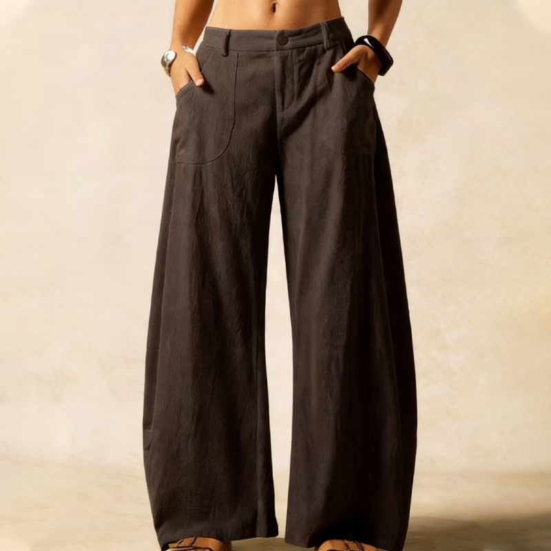 Pantalon décontracté taille haute à jambes larges pour femme