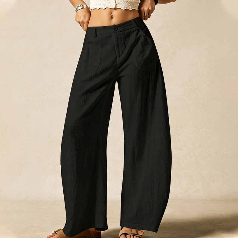 Pantalon décontracté taille haute à jambes larges pour femme