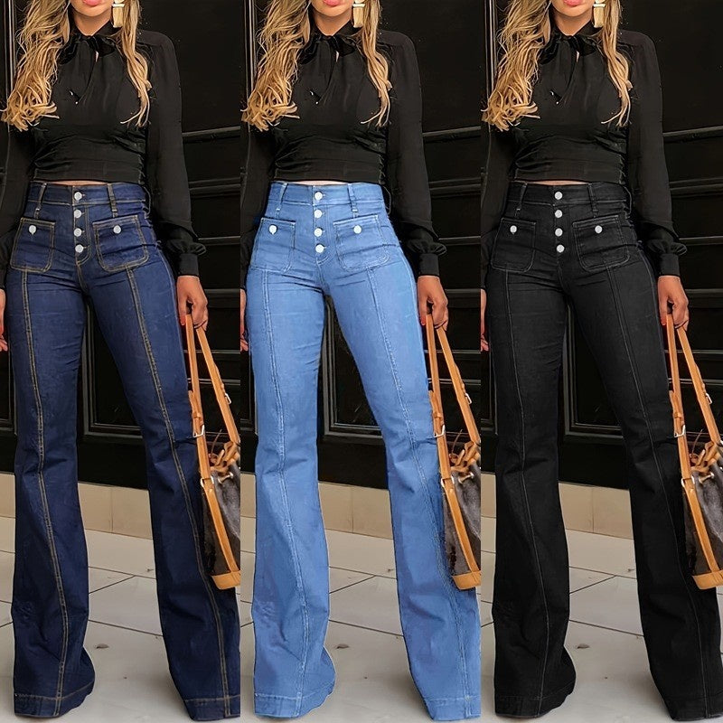 📢📢62% de réduction !! ⏰Jean évasé taille haute tendance pour femme
