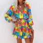💃Robe mini col V femme – MANCHES LONGUES, OURLET À VOLANTS et tissu stretch ajusté pour une allure élégante✨