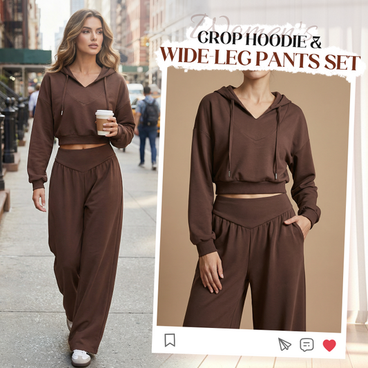 📢📢52 % de réduction !!⏰Women's Crop Hoodie & Wide-Leg Pants Set
