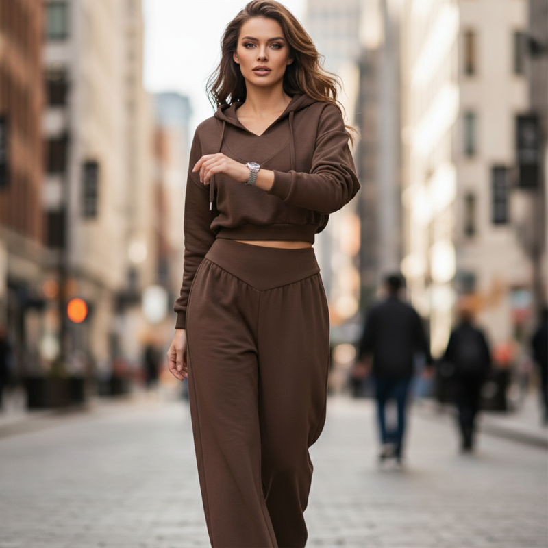 📢📢52 % de réduction !!⏰Women's Crop Hoodie & Wide-Leg Pants Set