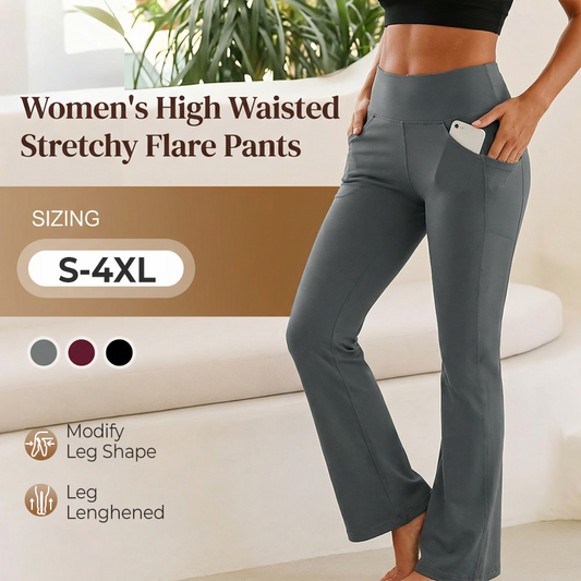 Pantalon évasé extensible taille haute pour femme