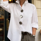 💎 58% DE RÉDUCTION – TEMPS LIMITÉ ! 💎 Chemise Oversize pour Femme avec Boutons Décoratifs – Col Montant, Ourlet Courbé & Polyester Anti-Froissement 👚✨