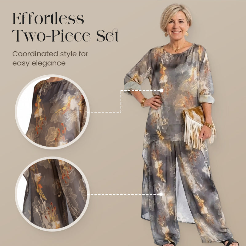 💎 50% DE RÉDUCTION ! 💎 Ensemble Tunique Asymétrique & Pantalon Floral pour Femme – Coupe Fluide, Imprimé Artistique & Parfait pour l’Été