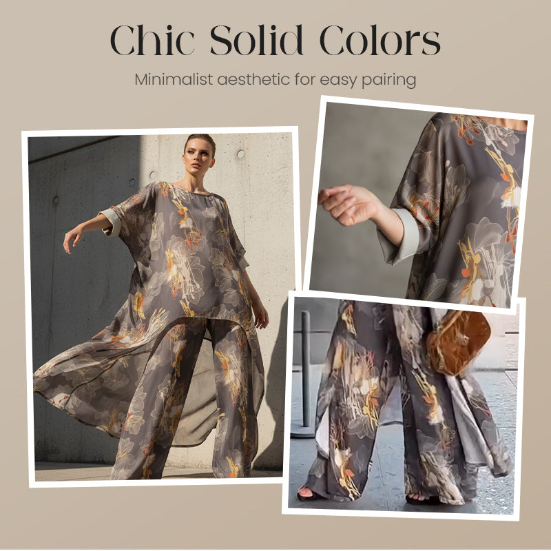 💎 50% DE RÉDUCTION ! 💎 Ensemble Tunique Asymétrique & Pantalon Floral pour Femme – Coupe Fluide, Imprimé Artistique & Parfait pour l’Été