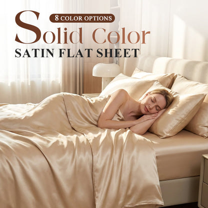 💎50% DE RÉDUCTION💎Drap Plat en Satin Uni – Toucher Extrêmement Doux, Sensation Apaisante & Idéal pour le Sommeil😴✨
