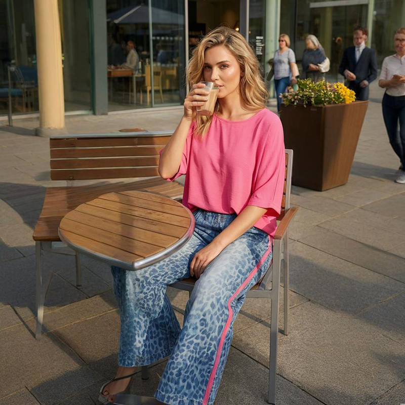 💎 53% DE RÉDUCTION ! 💎 Ensemble 2-Pièces Femme – Haut Rose Vif & Pantalon Léopard Bleu-Vert, Coupe Ample & Respirant (S à 5XL) 🐾💖