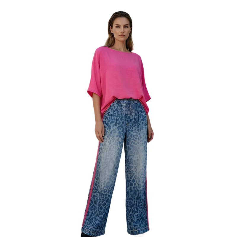 💎 53% DE RÉDUCTION ! 💎 Ensemble 2-Pièces Femme – Haut Rose Vif & Pantalon Léopard Bleu-Vert, Coupe Ample & Respirant (S à 5XL) 🐾💖