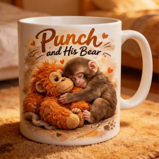 ☕🐒Tasse en céramique de singe mignon "Punch and His Bear"